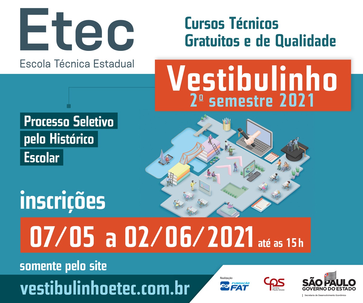 Estão abertas as inscrições para os processos seletivos das Etecs