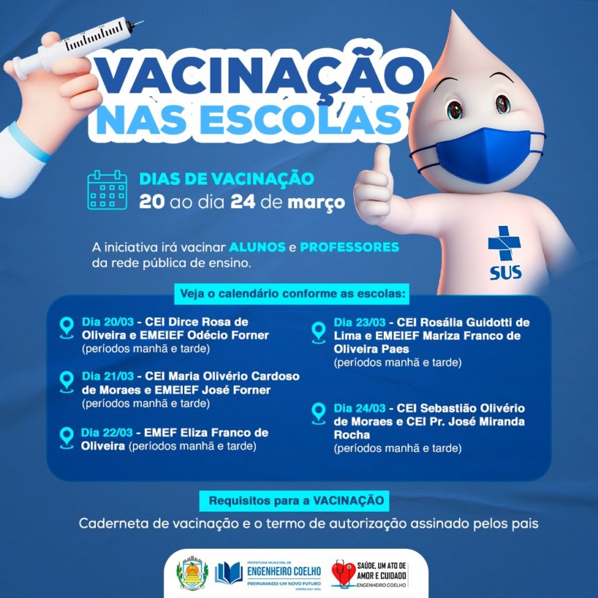 Secretaria de Saúde realizará projeto de vacinação em escolas do município