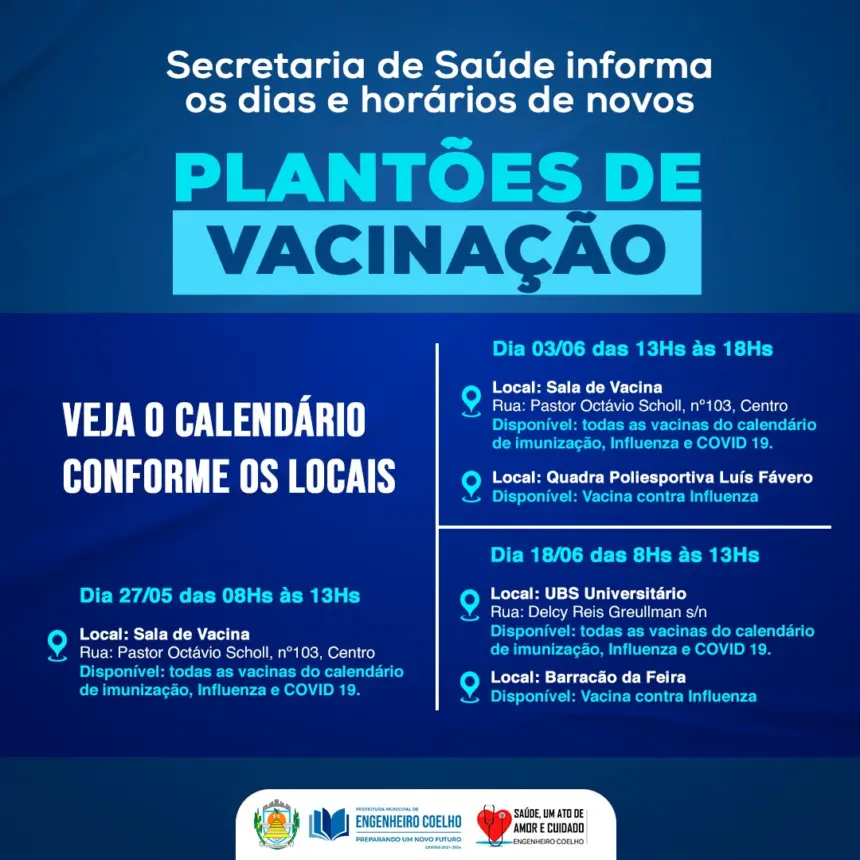 Engenheiro Coelho promove plantões de vacinação contra Influenza e COVID-19 em diversos pontos da cidade