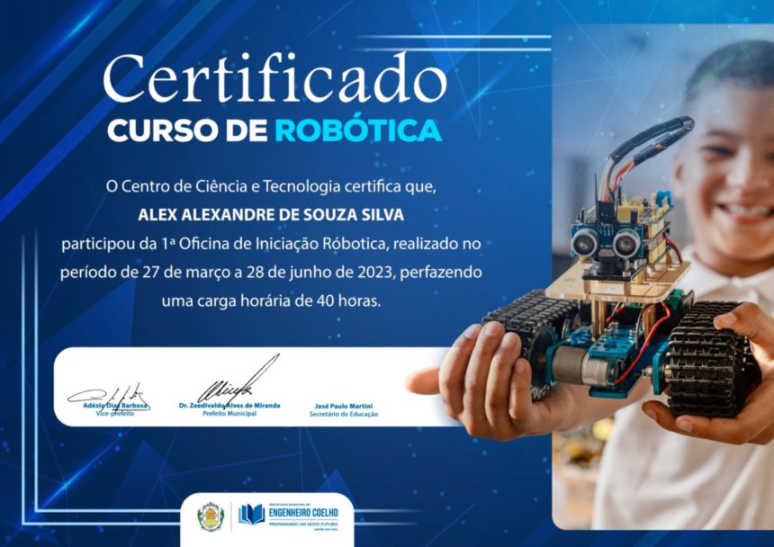 Cerimônia de entrega dos certificados de conclusão do curso de Robótica