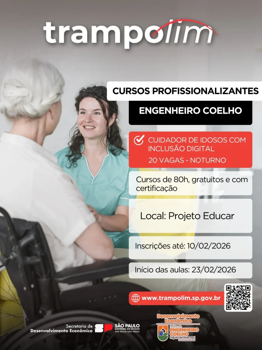 Inscrições abertas para o curso de Cuidador de Idosos em Engenheiro Coelho